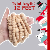 Yinder 4 Pcs 48 Feet Christmas Wooden Beaded Garland 11.8 ft Christmas Tree Garland Beads Farmhouse Rustic Wall Hanging Decor Boho Hanging Decorations for Xmas Holiday Mantel Home Party(Natural) Yinder