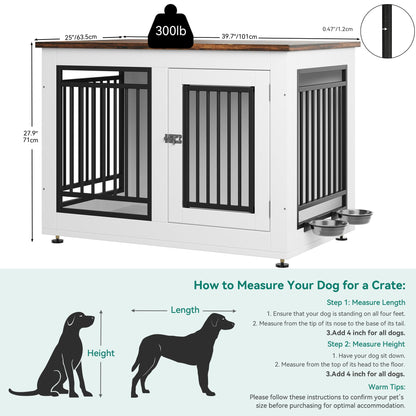 YITAHOME 39" Dog Crate Furniture, Wooden Dog Crate End Table for Large Dogs up to 70 lbs, Indoor Double Door Dog Crate with Adjustable Feet and Removable Bowls(39.7" L x 25" W x 27.9" H)