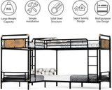 MoproBeti Metal 4 Bed Bunk Beds, Heavy Duty Industrial L-Shaped Bunk Bed with Ladders, Detachable Corner Quad Bunk Bed for Kids, Teens, Space Saving Design,Can Be Divided Into 3 Twin Beds, Black MoproBeti