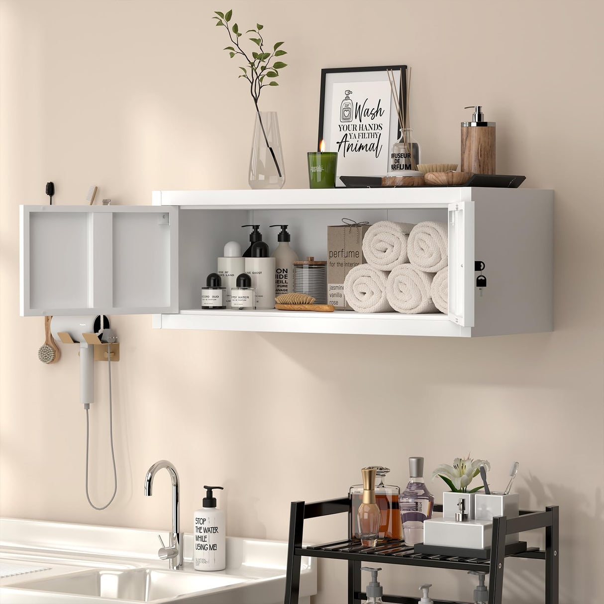 LUCYPAL Metal Storage Cabinet,Garage Wall Mounted Storage Cabinet with Locking Doors,Steel Hanging Cabinets for Home Office,Warehouse,Bathroom,Kitchen,White,12.8''H LUCYPAL