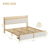 GarveeHome King Bed Frame with 2 Storage Drawers, LED Bed Frame with 2-Tier Storage Headboard&Charging Station, Metal Platform Bed Frame, No Box Spring Needed, Noise Free, White GarveeHome
