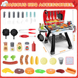 Bstoyder Kids Play Kitchen Toys, Kids BBQ Grill Kitchen Playset with Smoke, Sound & Light, Pretend Play Food Toys Cooking Set, 2-Layer Barbecue Outdoor Play Grill Toy Gift for Toddler Boys Girls 3-5 Bstoyder