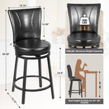FLYZC Bar Stools Set of 2, Counter Height Swivel Bar Chair with High Backrest, 24" Round Seat Barstools for Kitchen Island, Pub, Metal Base, Upholstered PU Leather Dining Chairs Black FLYZC