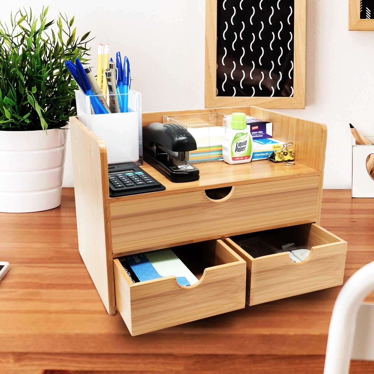 Sorbus 3-Tier Bamboo Desk Organizer with Drawers and Shelf for Stylish Workspace Storage - WoodArtSupply