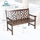 MFSTUDIO 2-Person Outdoor Acacia Wood Garden Bench with Backrest and Armrests, Durable Slatted Seat for Patio, Porch, and Yard - Brown MFSTUDIO