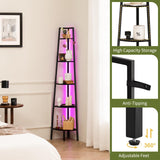 Yoobure Corner Shelf Stand, 5-Tier Bookshelf with LED Lights & Steel Frame, Tall Storage Shelves for Living Room, Bedroom, Office, Multi-Purpose Display Bookcase Yoobure