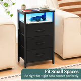 Yoobure Night Stand with Charging Station, 16 Colors LED Nightstand with USB Ports and Outlets, End Table with 3 Fabric Drawers and Storage Shelf, Bedside Tables Small Dresser for Small Space Black Yoobure