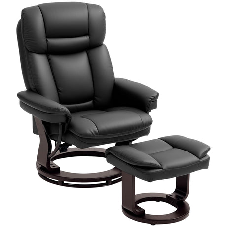 HOMCOM Recliner Chair with Ottoman, PU Leather Swivel Recliner with Comfy Footrest, Upholstered Adjustable Living Room Chair and Ottoman Set, Black HOMCOM