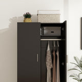 Panana 2 Door Wardrobe Closet Bedroom Armoires with 2 Shelves Storage, Hanging Rail for Bedroom (Black) Panana