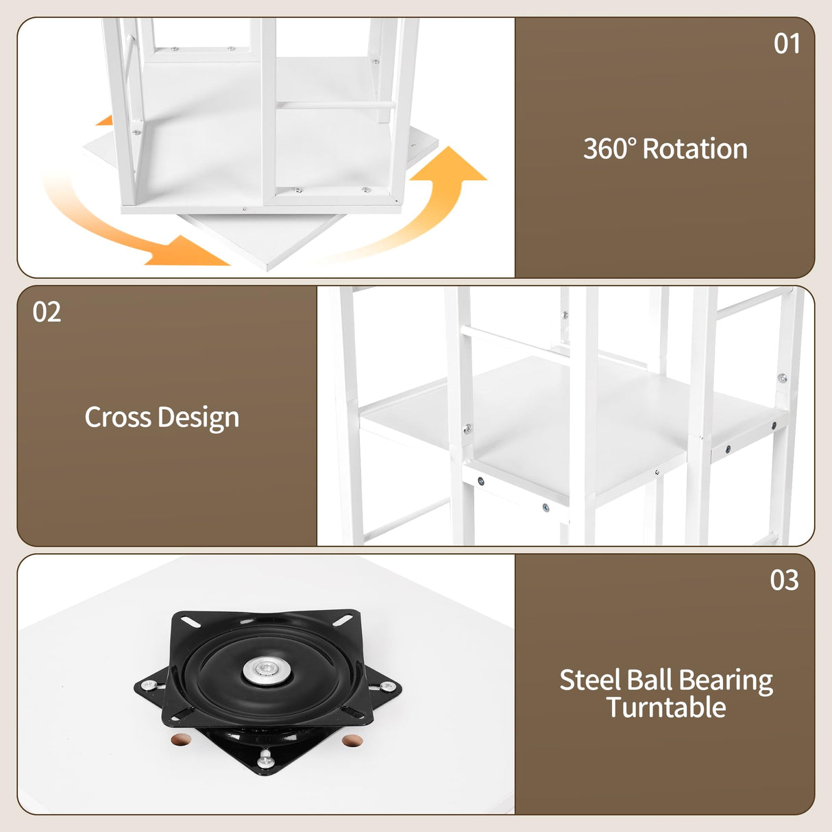 Rengue Rotating Bookshelf, 4-Tier 360 Revolving Bookcase Spinning Bookshelf Square Corner Bookshelf Organizer Storage Rack for Small Space,Bedroom, Study Room, White Rengue