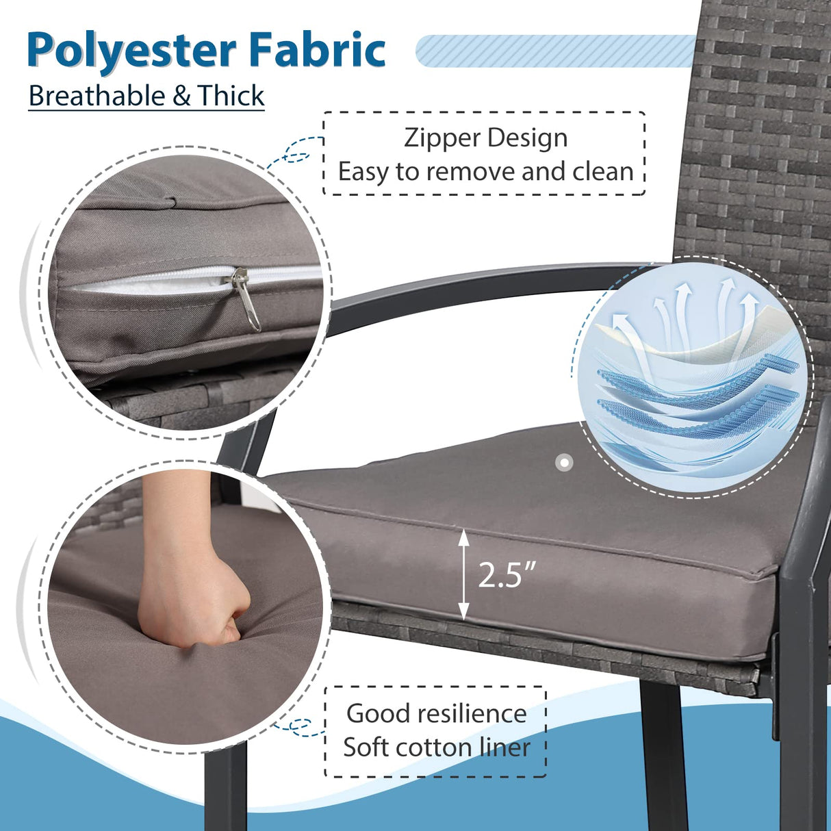 JOIVI 3 Piece Patio Bar Set, Outdoor Wicker Counter Height Bar Stools and Wood Top Table Set for 2 People, Bar Height Table Bistro Set with 2 Bar Chairs and Cushions for Backyard, Balcony JOIVI