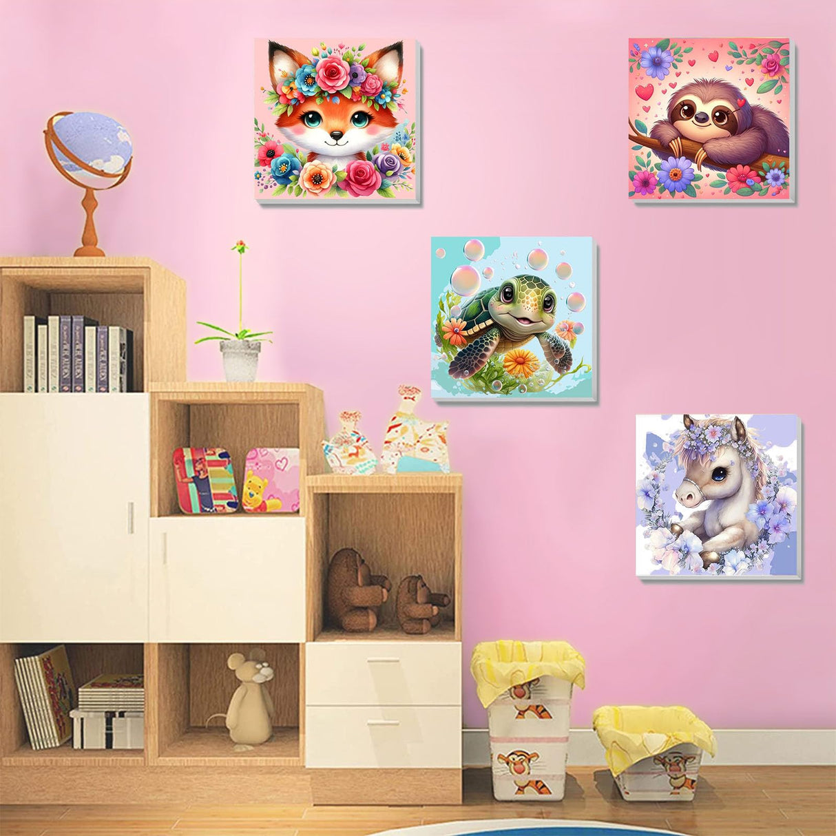 4 Pack Animal Paint by Number for Kids with Wooden Frame, Paint by Numbers for Kids Animals Ages 4-8-12, Easy Sloth Fox Sea Turtle Horse DIY Acrylic Oil Painting Kits for Home Wall Decor (8X8 inch) xackcme