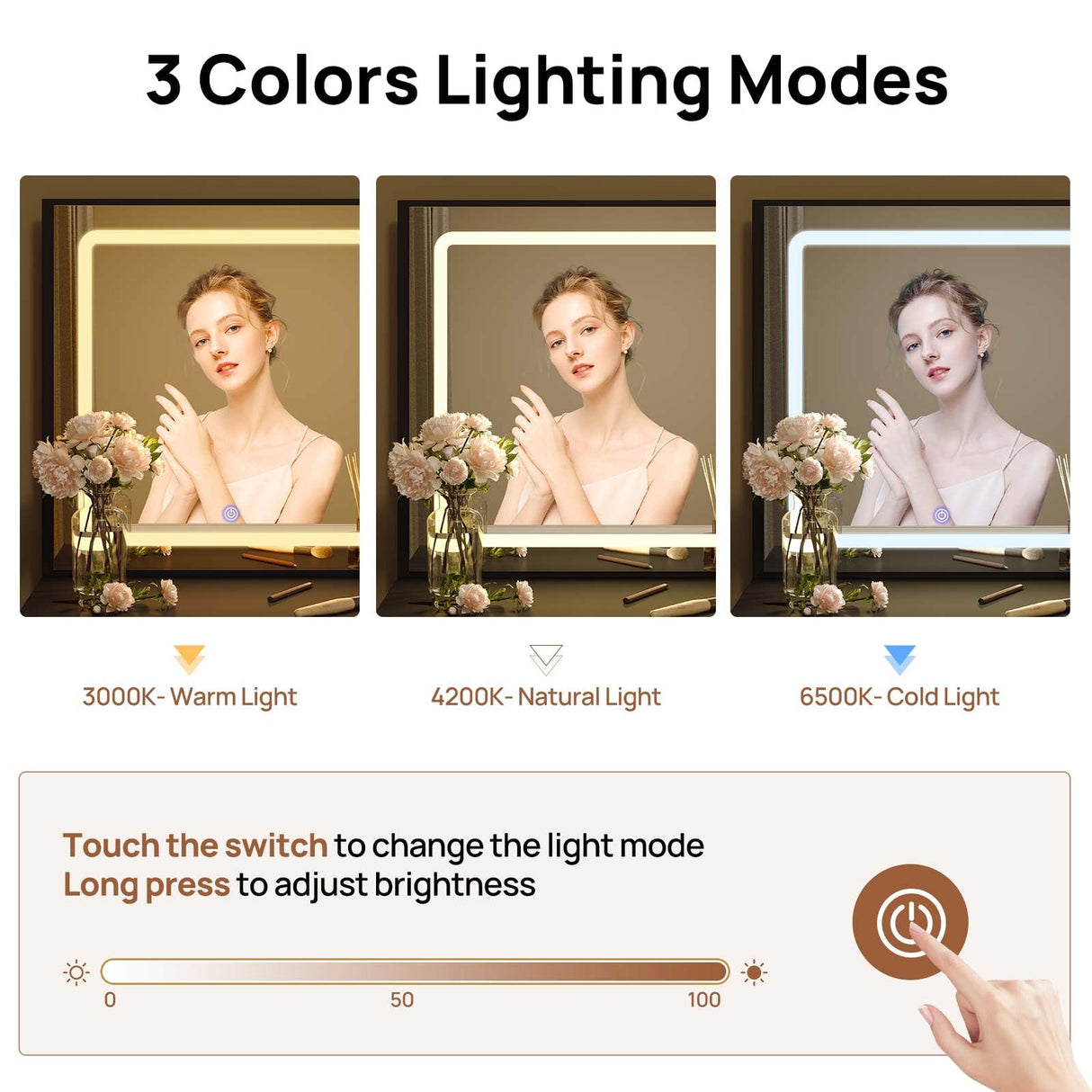 GREENSTELL Vanity Makeup Desk with Mirror and Lights, Makeup Table with Power Strip, 11 Storage Area, 3 Color Mode with Adjustable Brightness, 3 Desktop Compartments, Dressing Table, 32.6",Black GREENSTELL