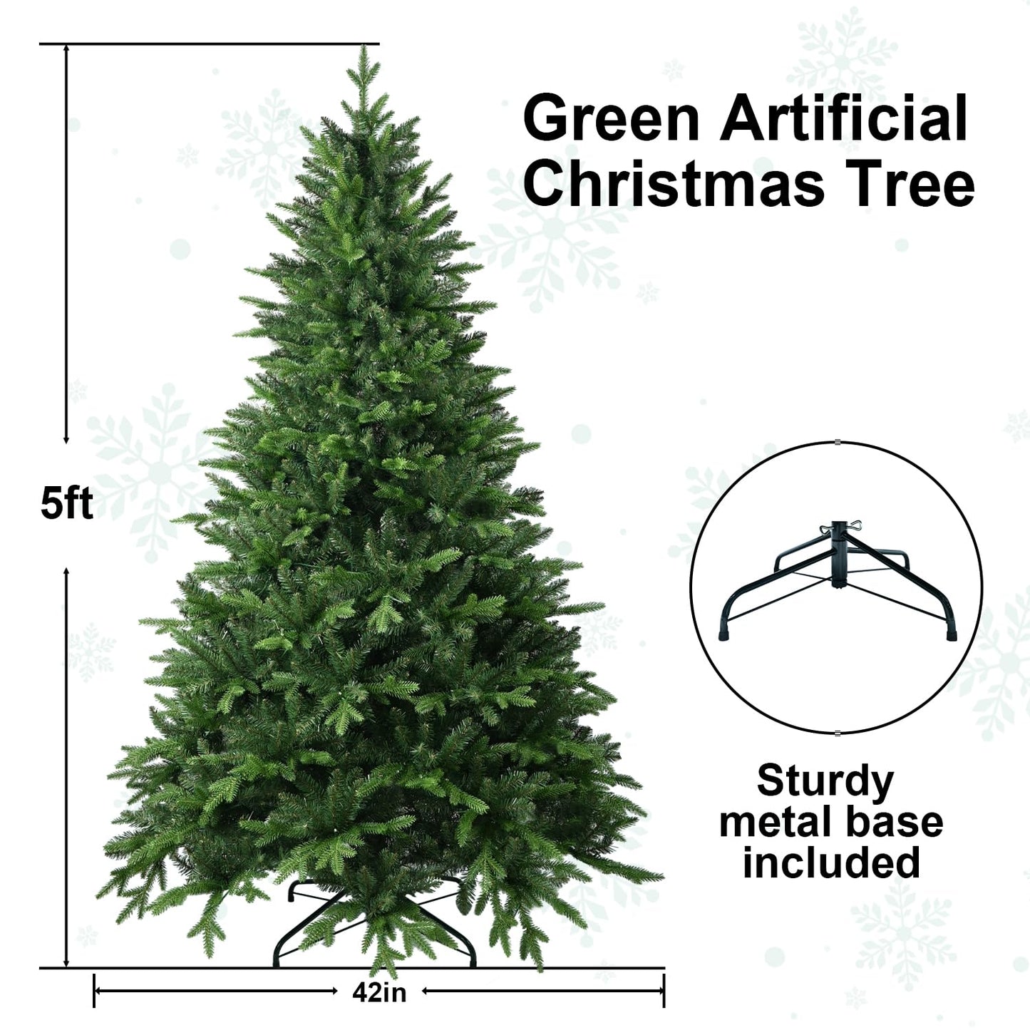 5 FT Artificial Christmas Tree with 1020 PE&PVC Mixed Branch Tips, Unlit Hinged Premium Spruce Fake Xmas Trees, Green, Foldable Base