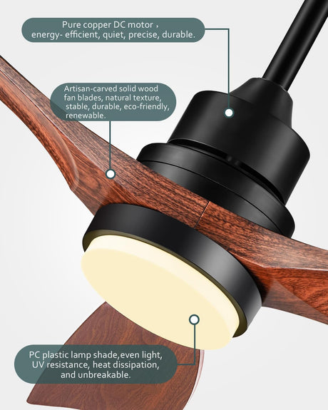 60 Inch Ceiling Fans with Lights 3 Downrods, Outdoor Ceiling Fan for Patios with Remote Control, ETL Listed, 3 Blades Wood Ceiling Fans Reversible Quiet Dc Motor for Indoor Bedroom Farmhouse Forrovenco