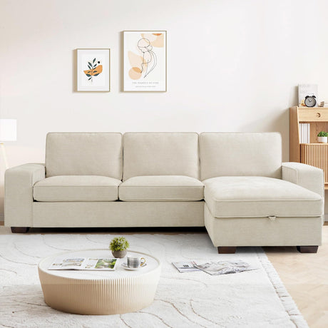 PARKOL 102" Convertible Sectional Sofa Couch with Chaise Storage, Modern L-Shaped Reversible Design, Comfortable Chenille Fabric, Removable Cushion Covers USB Type-C Ports (Beige, 55" Chaise) PARKOL