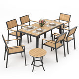 Pamapic 8-Piece Patio Dining Set，Outdoor Aluminum Furniture Set with Plastic-Wood Table Top,Outdoor Furniture Set with 6 Outdoor Stackable Chairs for Patio Garden Poolside (Teak) Pamapic