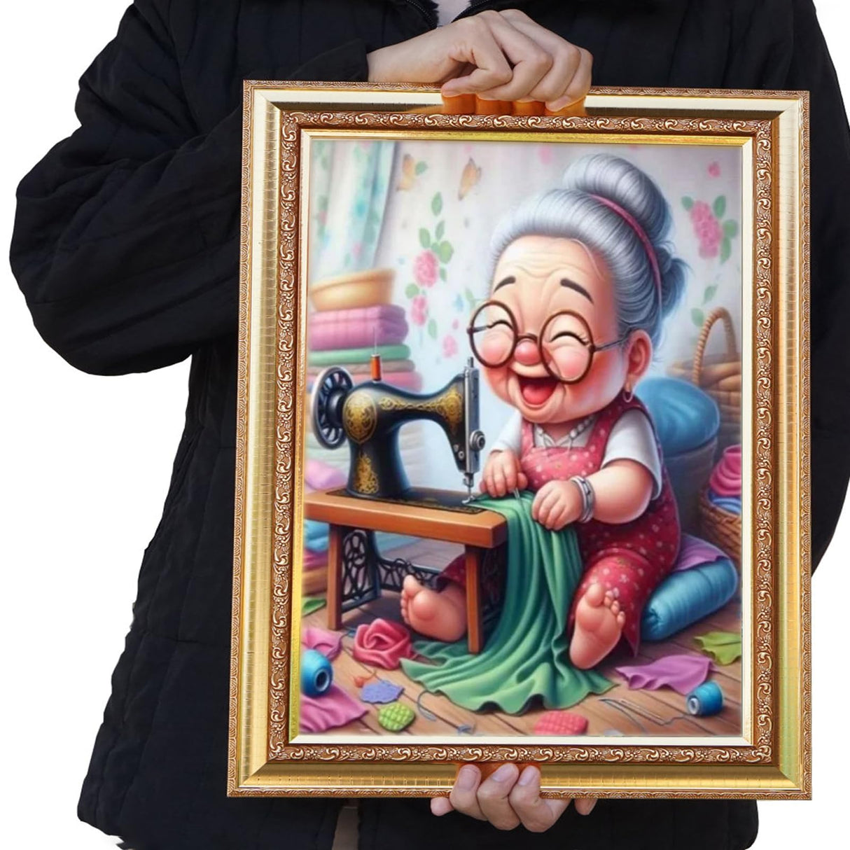 GUMITOON Diamond Art Kits for Adults-Diamond Art Paintings-Cartoon Grandma Full Drill Diamond Dots Paintings for Beginners, Round 5D Paint with Diamonds Pictures Gem DIY Crafts Kits 12"x16" GUMITOON