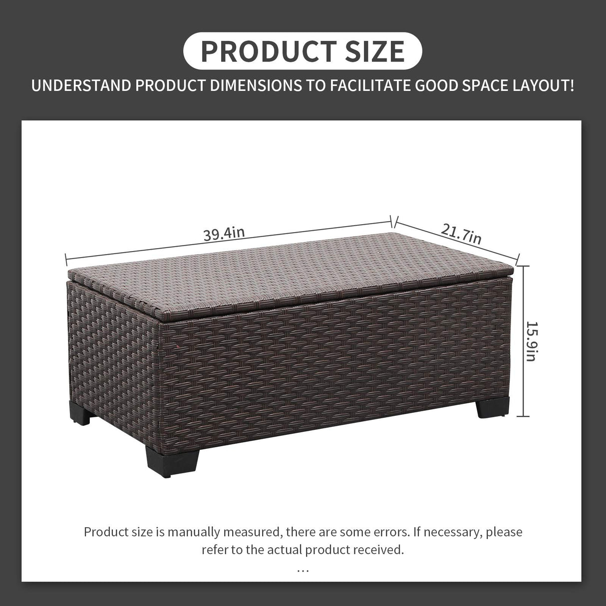 Rattaner Outdoor Storage Table Wicker Patio Coffee Table All-Weather Wicker Side Table with Waterproof Cover, Brown Rattaner