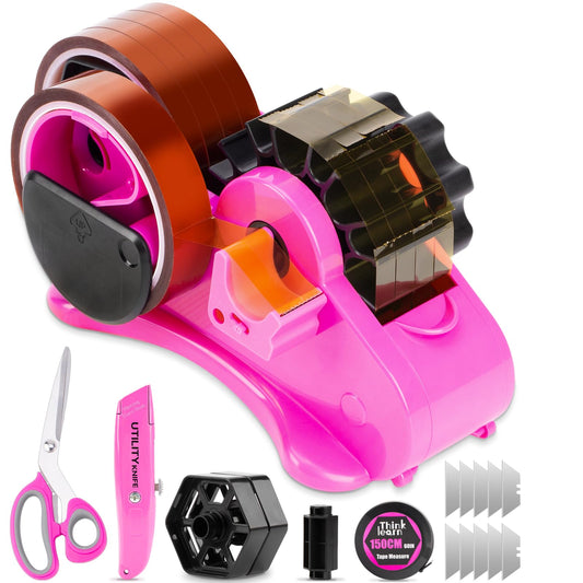 THINKLEARN Pink Heat Tape Dispenser Sublimation - Heat Transfer Tape Dispenser with Cutting Set, 1 '' & 3'' Core, Multi-Roll Cut Tape Dispenser for Crafting, PreCut 1.4'' Pieces