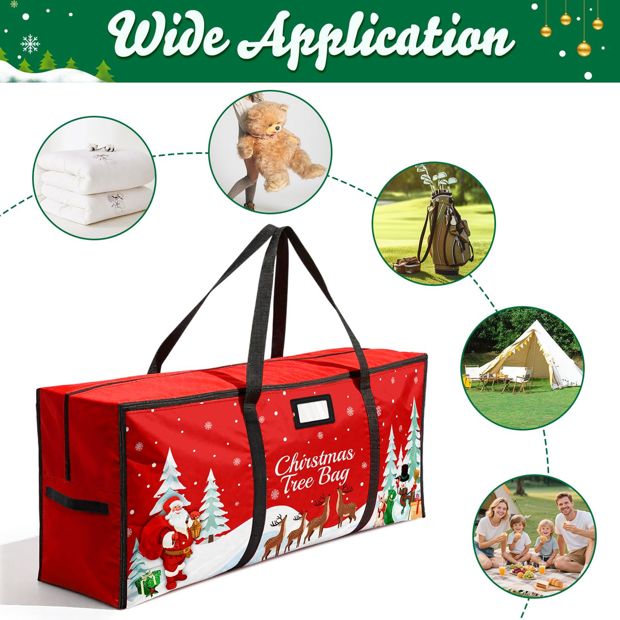 Christmas Tree Storage Bag, Fits Up 7.5 Ft Christmas Tree Durable 600D Oxford Holiday Storage Container with Wide Opening Dual Zippers (Reindeer) Stadupimry