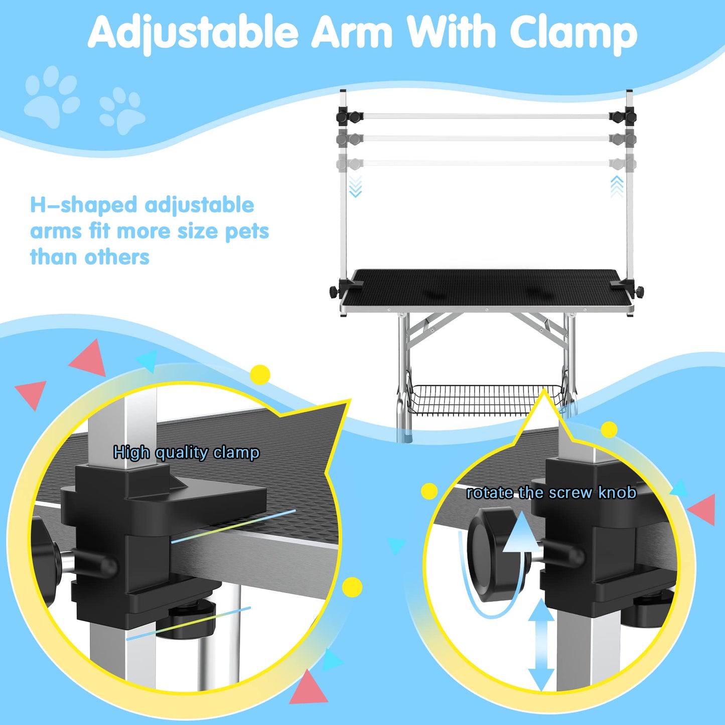 Lyromix 46''Large Dog Grooming Table, Adjustable Cat Drying Desktop with Arms, Nooses, Mesh Tray, Foldable Pet Station at Home, Maximum Capacity Up to 330Lb, 36inch, Black - WoodArtSupply