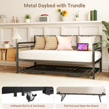 Zevemomo Twin Daybed with Pop Up Trundle, Metal Day Bed Frame with LED Lights and Charging Station, Day Bed with Trundle Bed Twin, Black Daybed for Living Room, Bedroom, Guest Room Zevemomo