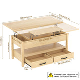 SYESWAY Lift Top Coffee Table, 3-in-1 Multifunctional Coffee Table with Drawers and Hidden Compartments, Coffee Table Converts to Dining Table, for Living Room, Dining Reception Room, Wood SYESWAY