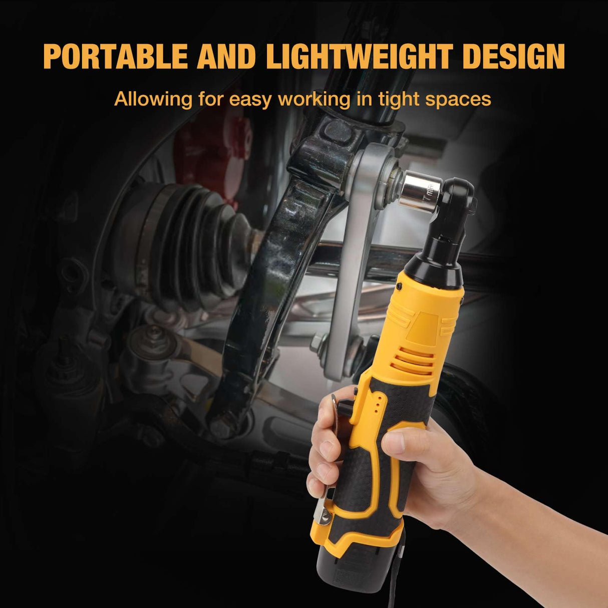 HISUEKIG 3/8" Cordless Electric Ratchet Wrench Set, 18V Ratchet Wrench with 7 Sockets, 500RPM Power Ratcheting Wrench Tool with LED Light, 2-Pack 1300mAh Batteries, Built-in Forward/Reverse Switch HISUEKIG