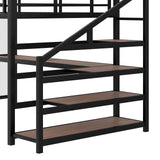Bellemave Queen loft Bed with Storage Stairs, Shelves, Metal Queen Loft Beds with LED Lights, USB Ports, Multifunctional Iron Nets for Adults, Kids, Teens, Black Bellemave