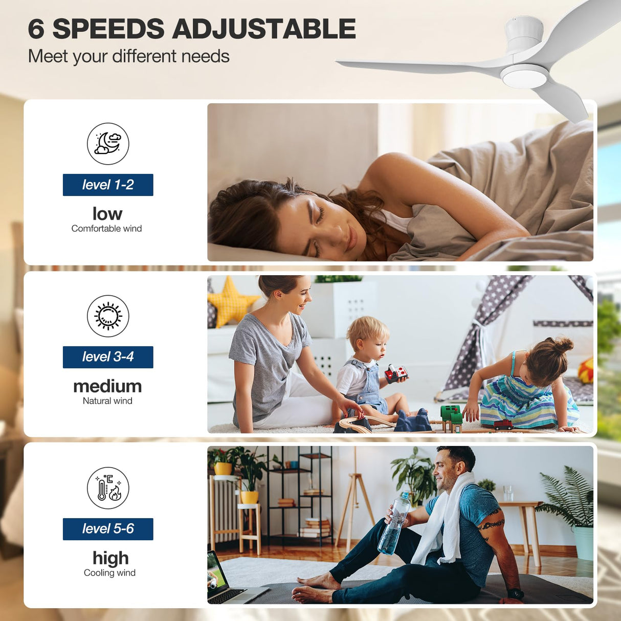 NOPAARD Smart 52" Wood Flush Mount Ceiling Fans with Lights Remote,Quiet DC Motor,Indoor Low Profile Ceiling Fan,Voice Contorl with Alexa App Control, High CFM, Dimmable LED Light, White Wood NOPAARD
