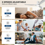 NOPAARD Smart 52" Wood Flush Mount Ceiling Fans with Lights Remote,Quiet DC Motor,Indoor Low Profile Ceiling Fan,Voice Contorl with Alexa App Control, High CFM, Dimmable LED Light, White Wood NOPAARD