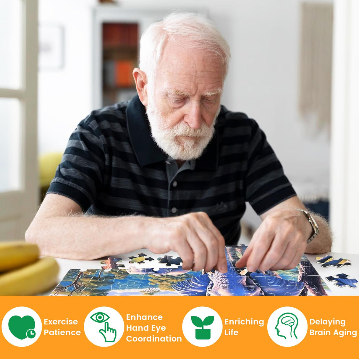 100 Piece Big Piece Jigsaw Puzzle for Seniors Elephant Forest Dementia Large Piece Puzzles for Seniors- Alzheimer's Activity for Adults Puzzle- Best Memory Game for Patiens in Nursing Home 15" x 19" WSCXSC