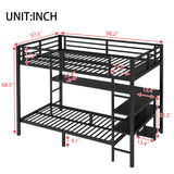 AEMSOFK Full Over Twin Bunk Bed with Desk and USB, Convertible Desk, Metal Full Size Over Twin Loft Bed with Led & Storage Shelves for Teen,Safety Guardrail & Ladder,No Box Spring Needed(Black) AEMSOFK
