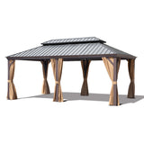 Gardenbee 12x18 ft Gazebo Double Roof Canopy with Netting and Curtains, Outdoor Gazebo 2-Tier Hardtop Galvanized Aluminum Frame Garden Tent for Patio, Backyard, Deck and Lawns Gardenbee