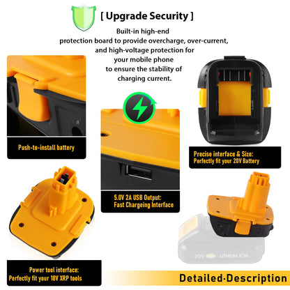 【Fast USB | Replace for De walt 18V to 20V Battery Adapter】 Converter DCA1820 for Dewalt 18V Tools Convert Dewalt 20V Battery DCB203 DCB206 to Dewalt 18V XRP NiCd NiMh Battery DC9098 DC9096 f - WoodArtSupply