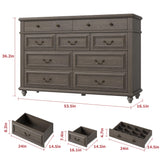Jocoevol Farmhouse Dresser for Bedroom 9 Drawer Dresser with Deep Drawers, Tall Grey Big Large Wooden Chest of Drawers for Living Room, Hallway, Entryway (Grey, 9 Drawer) Jocoevol