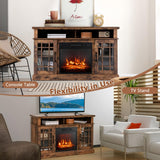 COSTWAY Electric Fireplace TV Stand for TVs Up to 55 Inches, 18-Inch Fireplace Insert with Remote, Overheat Protection, 48-Inch Wooden Media Entertainment Center with Adjustable Shelves, Brown COSTWAY
