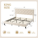 GarveeHome Beige King Bed Frame with Upholstered Headboard, Upholstered Bed Frame, Heavy-Duty Platform Bed Frame with Adjustable Headboard, Strong Wood Slat Support/No Box Spring Needed/Noise Free GarveeHome