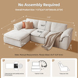 112" Cloud Couch Sectional with Padded Armrests & Moveable Ottoman Boneless Sectional Couches for Living Room White Couch, No Assembly Required HALLYBEE