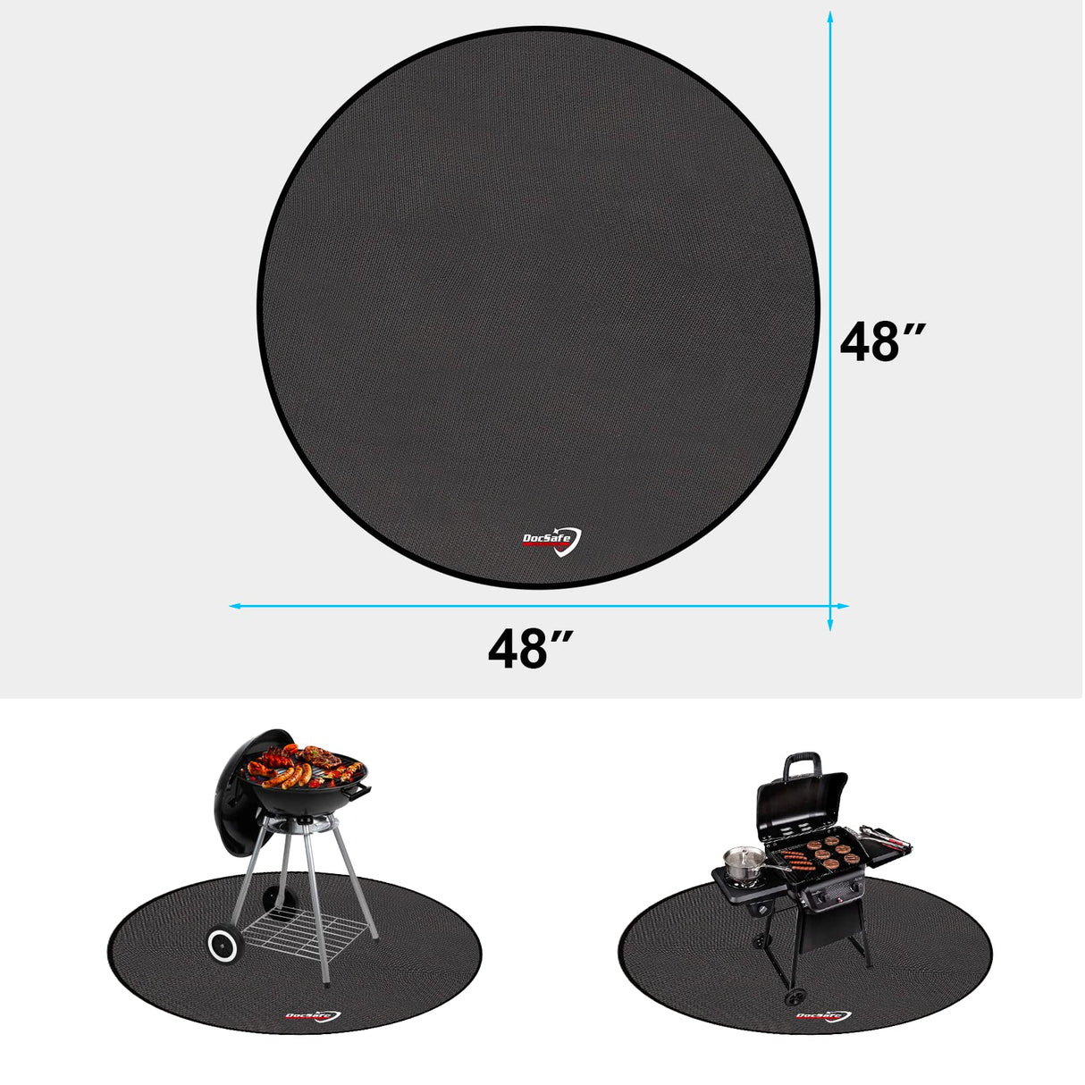 DocSafe 48" Round Fire Pit Mat,4-Layer Under Grill Mat Deck Patio Protect Mat,Fireproof Mat Fire Pit Pad for Grass Outdoor Wood Burning Fire Pit and BBQ Smoker,Portable Reusable and Waterproof,Black DocSafe