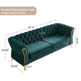 Tmsan 87.4" Velvet Sofa Couch, Mid-Century Modern Chesterfield Loveseat Classic Button Tufted 2 Seater Couch with Golden Legs for Living Room Office Bedroom (Emerald) Tmsan