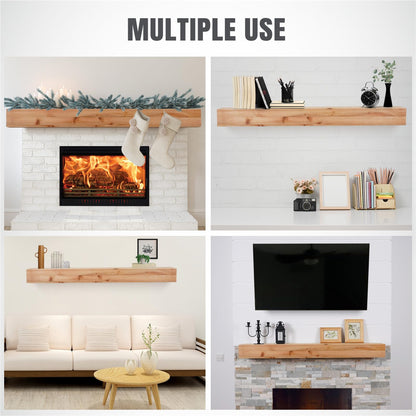 GoCampDirect Fireplace Mantle Shelf 54Inches - Handcrafted Wall Floating Mantel Shelf for Over Fireplace - Rustic Traditional Wooden Fireplace Mantels with Invisible Heavy Duty Wood Bracket Natural