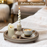 Handmade Wooden Serving Tray, Small Beaded Coffee Table Tray Decor, Warm Brown Round Decorative Tray for Coffee Table, Dining Room Table Entryway and Living Room Table KULEDM