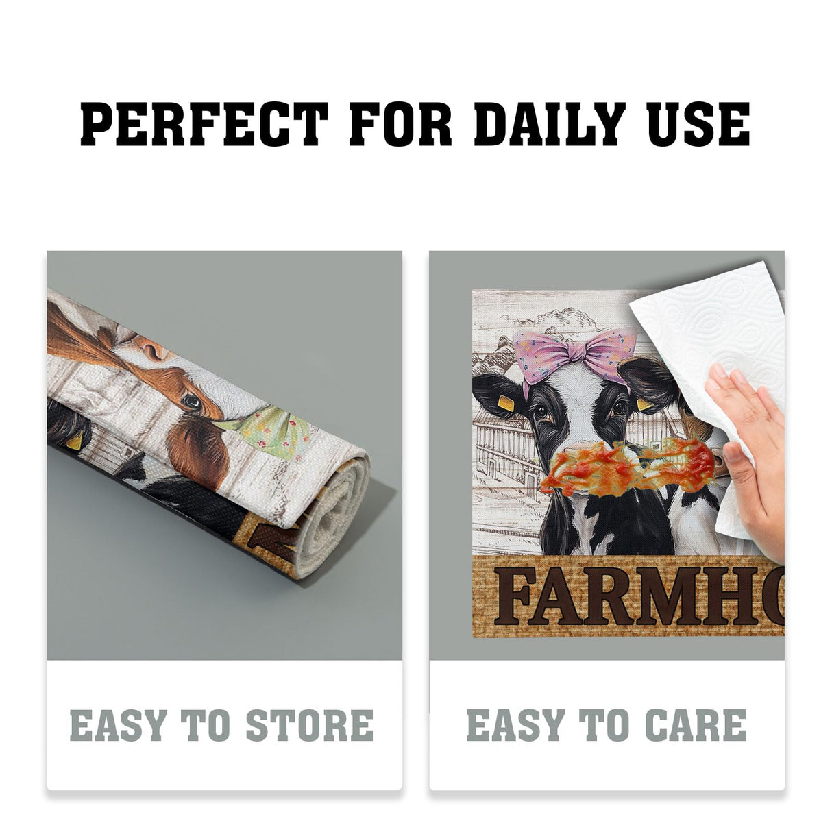 Cute Cow Farmhouse Placemats 4pcs, Farm Animal Tabletop Mat Rustic Style Non-Slip Washable Place Mats 12 x 18 Inch for Holiday Kitchen Dining Decor Imiss