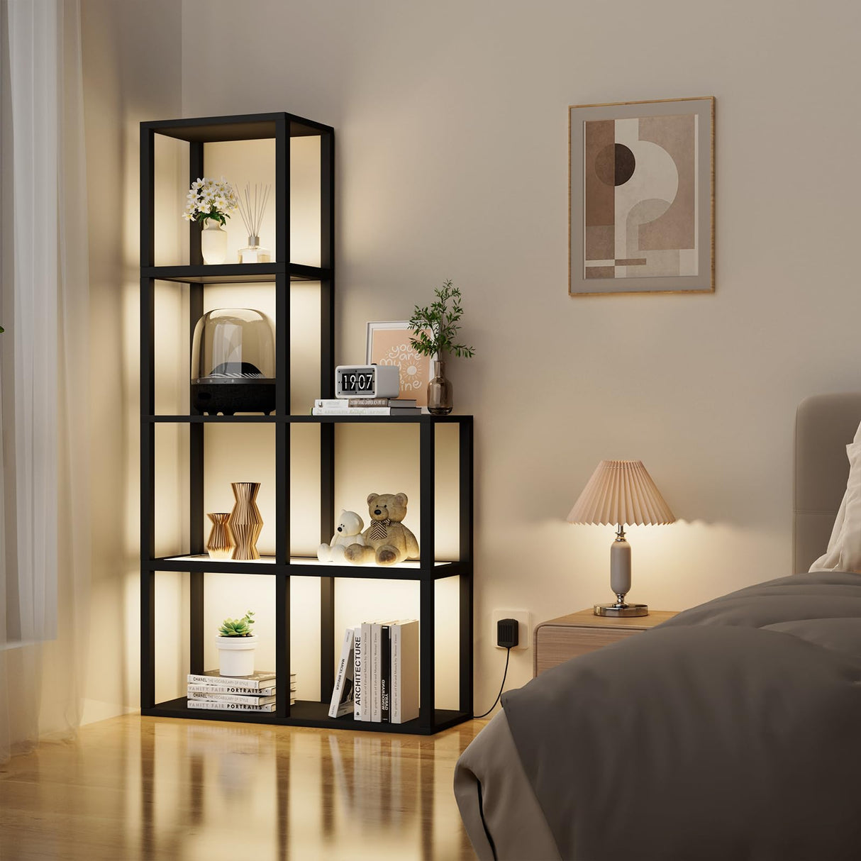 VILICK Display Shelf with LED Light Standing Floor Lamp with Glass Storage Shelves for Collectibles, 5 Tier Tall Corner Shelf Open Curio Cabinet for Living Room, Bedroom, Office, Home Decor VILICK