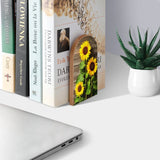 Wooden Board Sunflower Book Ends Decorative Wood Bookends for Shelves Kids Room Desk Home Office Book Stoppers for Magazines,Books, DVDs, 1 Pair/2 Pieces(5x3.1 in) Famame