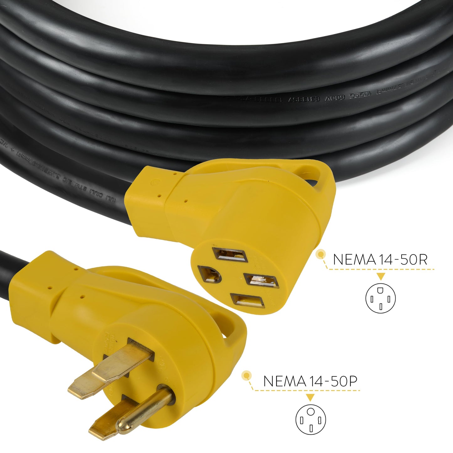 30FT 50 Amp NEMA 14-50P to 14-50R RV/EV Extension Cord Outdoor with Grip Handle,4 Prong Flexible Heavy Duty 6/3+8/1 Gauge STW（B1 - WoodArtSupply