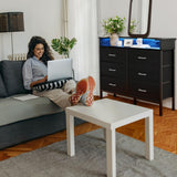 BOLUO Black Dresser with LED Light and Charging Station for Bedroom 6 Drawer Dresser with USB Outlet, Fabric Dressers & Chests of Drawers Modern BOLUO