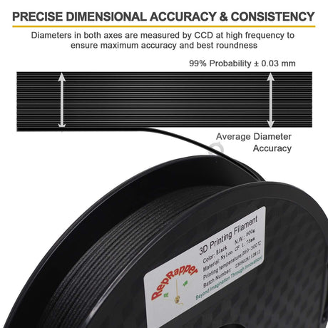 RepRapper PA12-CF 3D Printing Filament, Nylon Filament 1.75mm, 500g Nylon Carbon Fiber Filament, Black No Warping & Moisture Free 3D Printer Filament for 3D Printer RepRapper